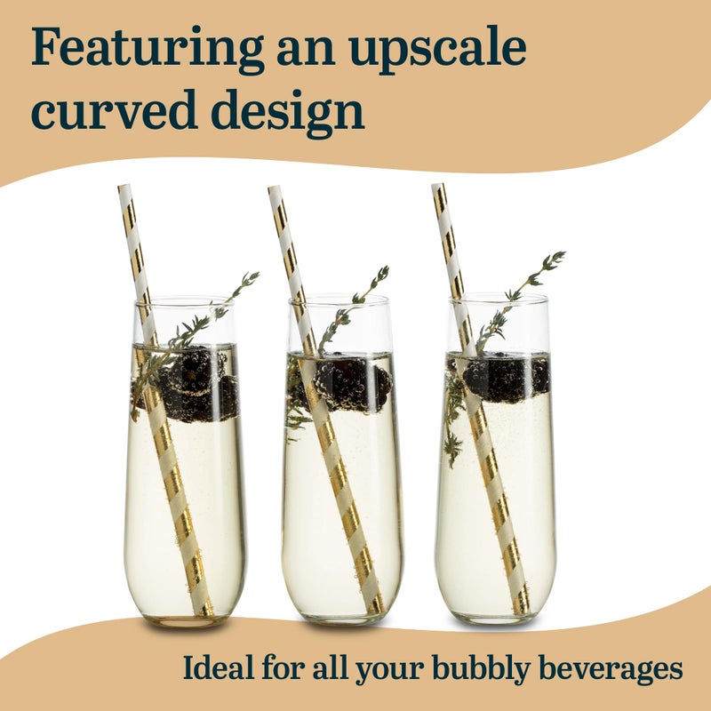 Libbey 228 Stemless Champagne Flutes Glass Set of 12, Elegant 8.5 Oz Flute Glasses for Champagne, Clear Fluted Glassware - Image 5